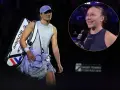 Iga Świątek z torbą na korcie, obok uśmiechnięta Amanda Anisimova podczas wywiadu.