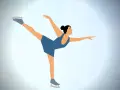 Łyżwiarka figurowa w niebieskiej sukience wykonuje piruet podczas zawodów Grand Prix.