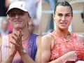 Iga Świątek i Aryna Sabalenka, dwie czołowe tenisistki, w zbliżeniu.
