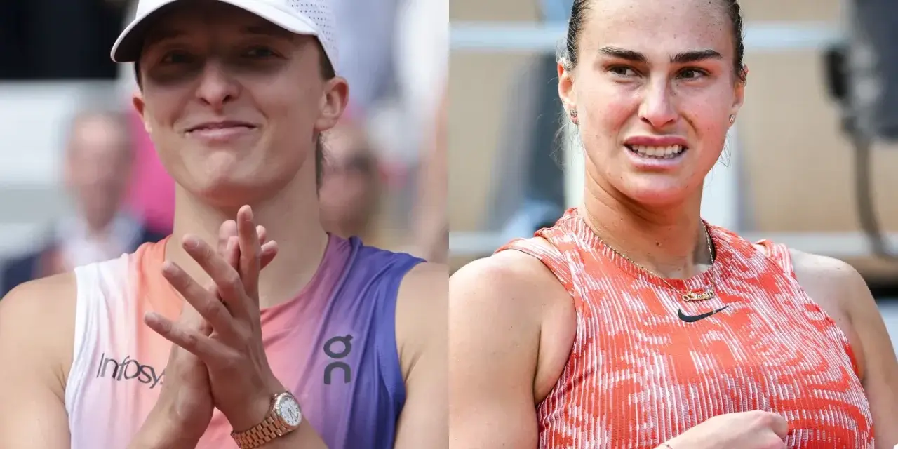 Iga Świątek i Aryna Sabalenka, dwie czołowe tenisistki, w zbliżeniu.