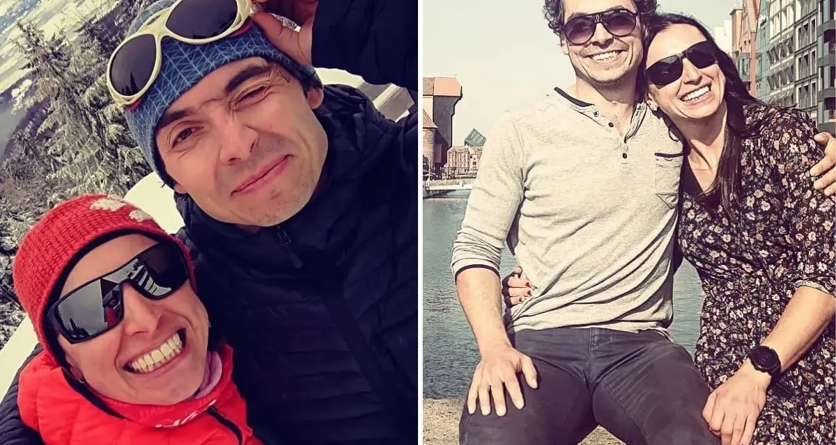 Justyna Kowalczyk i jej mąż, szczęśliwi w górach i nad wodą.