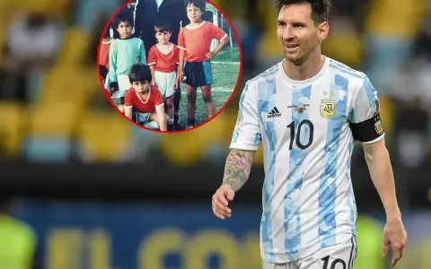 Lionel Messi wzrost: porównanie dorosłego piłkarza z dzieciństwa. Na zdjęciu młody Messi w grupie chłopców i dorosły Messi w stroju Argentyny.