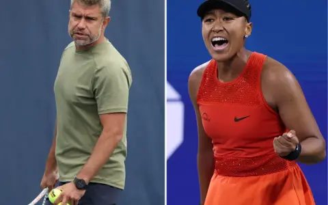 Naomi Osaka świętuje zwycięstwo, obok niej jej partner, trener.