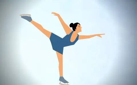 Łyżwiarka figurowa w niebieskiej sukience wykonuje piruet podczas zawodów Grand Prix.