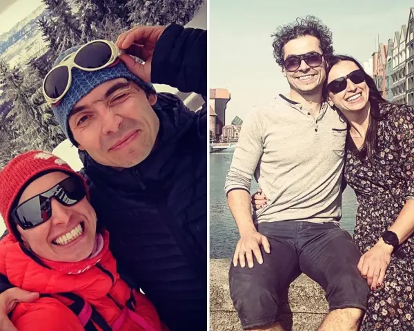 Justyna Kowalczyk i jej mąż, szczęśliwi w górach i nad wodą.