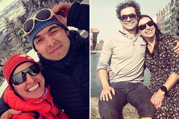 Justyna Kowalczyk i jej mąż, szczęśliwi w górach i nad wodą.